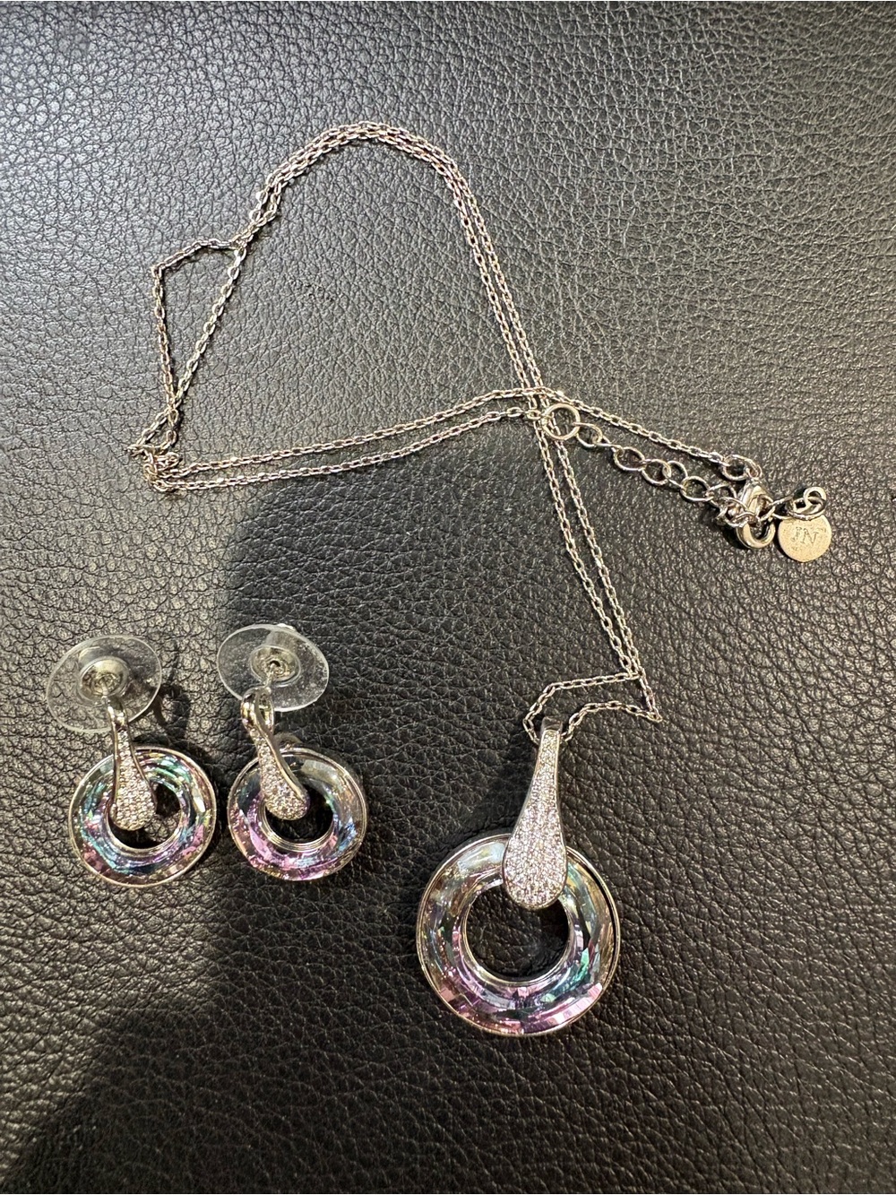 Irresistible Iridescent Crystal Circle Pendant Necklace & Earrings Set